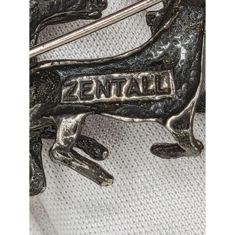 Vintage Zentall Three Running Horses Silver Tone Brooch
